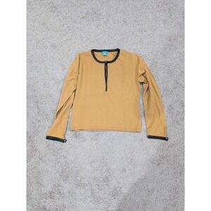 White + Warren Camel Brown‎ 100% Merino Wool Leather Trimmed Henley Sweater XL